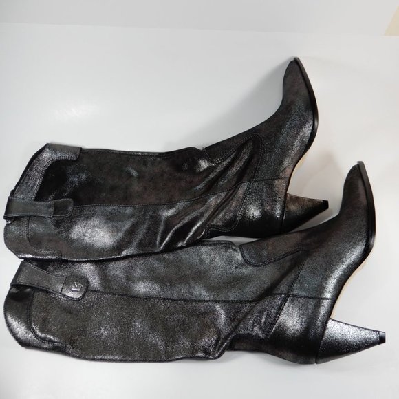 LARROUDE Louise Cowboy BOOTS Size 8 Shine Graphite Metallic Suede Leather $495 - Picture 10 of 15